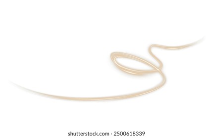 Festive gold stripe on white background. Yellow curl twirl for the holidays. Gold colored curve rope. Vector png twirl, line, curve, rope, stripe design element.	
