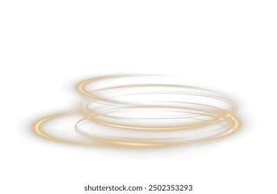 Festive gold stripe on white background. Yellow curl twirl for the holidays. Gold colored curve rope. Vector png twirl, line, curve, rope, stripe design element.