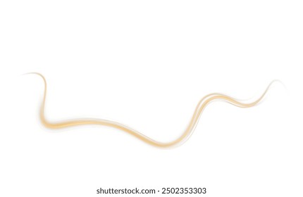 Festive gold stripe on white background. Yellow curl twirl for the holidays. Gold colored curve rope. Vector png twirl, line, curve, rope, stripe design element.