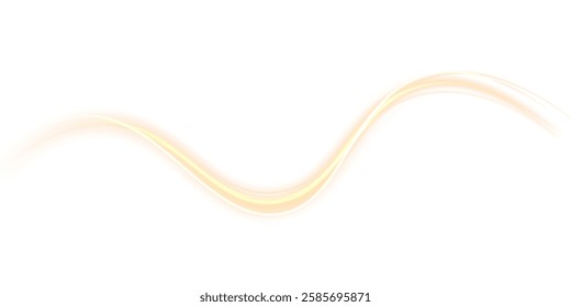 Festive gold stripe on white background. Yellow curl twirl for the holidays. Gold colored curve rope. Vector png twirl, line, curve, rope, stripe design element.