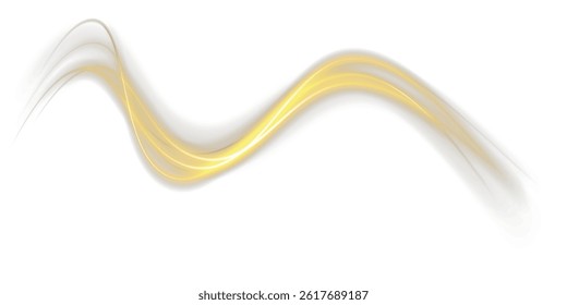 Festive gold stripe on white background. Yellow curl twirl png for the holidays. Gold colored curve rope. Vector png twirl, line, curve, rope, stripe design element. transparent background PNG