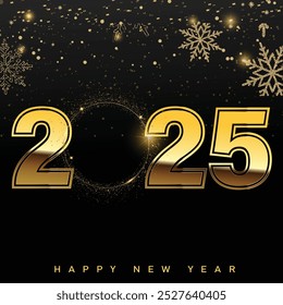 Festive Golden 2025 New Year Design with Sparkling Snowflakes and Holiday Magic. Vector illustration