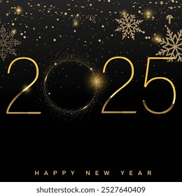 Festive Golden 2025 New Year Design with Sparkling Snowflakes and Holiday Magic. Vector illustration
