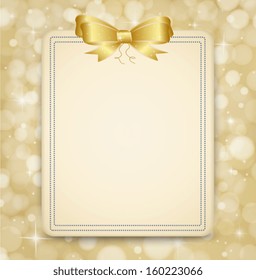 Festive golden background. Abstract banner with festive bow