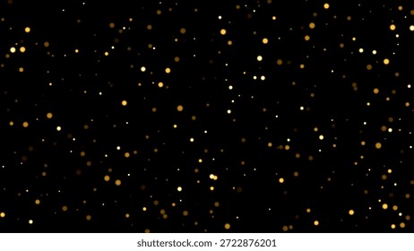 Festlicher goldener Hintergrund. Weiche leuchtende Punkte auf schwarzer Oberfläche sorgen für sanften festlichen Funkeleffekt mit warmem, leuchtendem Ambiente. Ferien glänzende Luxus Vektorgrafik.