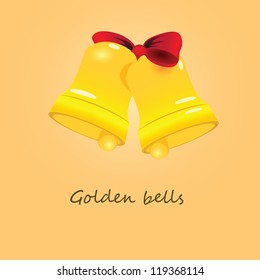 Festive golden bells related ribbons. Vector illustration.