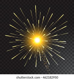 Festive Golden Firework Salute Burst on Transparent Background. Vector illustration