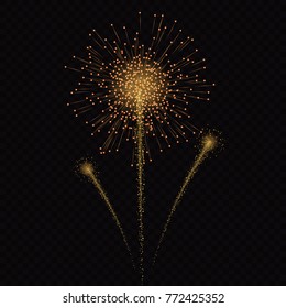 Festive Golden Firework Salute Burst on Transparent Background