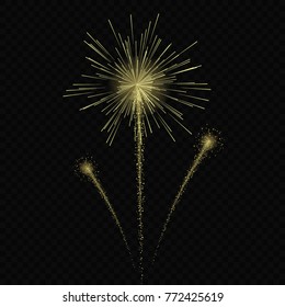 Festive Golden Firework Salute Burst on Transparent Background