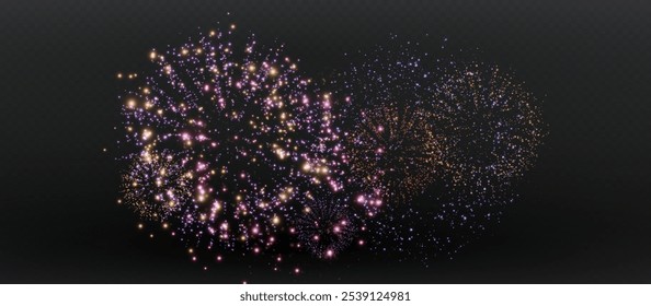 Festive golden fireworks. Merry Christmas and Happy New Year 2025