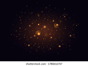 Festive golden luminous background with colorful lights bokeh. Christmas concept. Abstract glowing bokeh lights isolated on black background. Magic concept. Vector illustration, EPS 10.