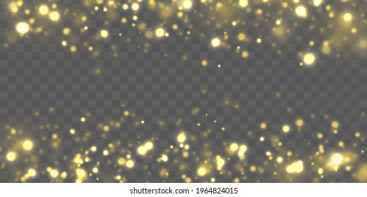 Festive golden luminous background with colorful lights bokeh. Christmas concept. Glow bokeh effect. The dust sparks and golden stars shine with special light. Vector illustration.