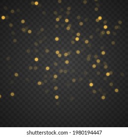 Festive golden luminous background with colorful lights bokeh. Christmas concept. Glow bokeh effect. The dust sparks and golden stars shine with special light. Vector illustration.