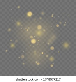 Festive golden luminous background. Lights effect bokeh isolated on transparent background. Light abstract glowing bokeh lights. Christmas concept. Vector illustration, eps 10.