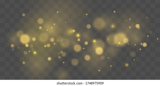 Festive golden luminous background. Lights effect bokeh isolated on transparent background. Light abstract glowing bokeh lights. Christmas concept. Vector illustration, eps 10.