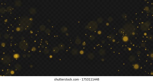 Festive golden luminous background. Lights effect bokeh isolated on transparent background. Light abstract glowing bokeh lights. Christmas concept. Vector illustration, eps 10.