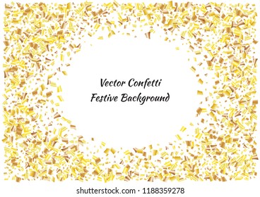 Festive golden rectangle confetti background. Abstract frame confetti texture for holiday, postcard, poster, website, carnivals, birthday and children's parties. Cover confetti mock-up. Wedding card 