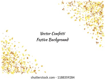Festive golden rectangle confetti background. Abstract frame confetti texture for holiday, postcard, poster, website, carnivals, birthday and children's parties. Cover confetti mock-up. Wedding card 