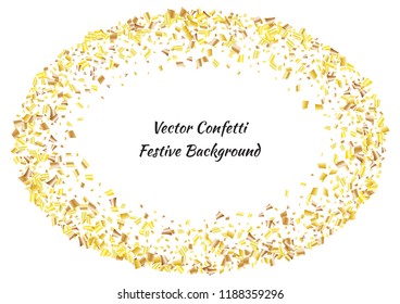 Festive golden rectangle confetti background. Abstract frame confetti texture for holiday, postcard, poster, website, carnivals, birthday and children's parties. Cover confetti mock-up. Wedding card 