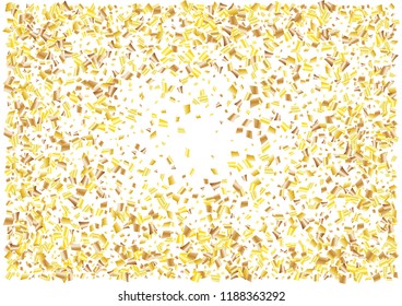 Festive golden rectangle confetti background. Abstract frame confetti texture for holiday, postcard, poster, website, carnivals, birthday and children's parties. Cover confetti mock-up. Wedding card 