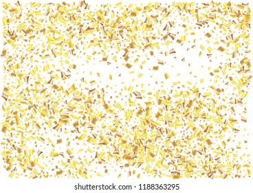 Festive golden rectangle confetti background. Abstract frame confetti texture for holiday, postcard, poster, website, carnivals, birthday and children's parties. Cover confetti mock-up. Wedding card 
