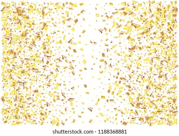 Festive golden rectangle confetti background. Abstract frame confetti texture for holiday, postcard, poster, website, carnivals, birthday and children's parties. Cover confetti mock-up. Wedding card 