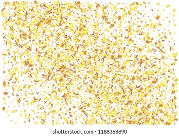 Festive golden rectangle confetti background. Abstract frame confetti texture for holiday, postcard, poster, website, carnivals, birthday and children's parties. Cover confetti mock-up. Wedding card 
