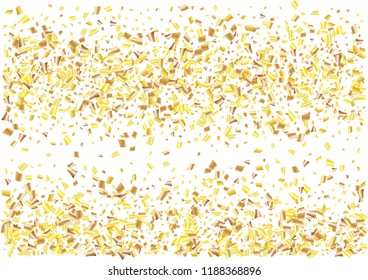 Festive golden rectangle confetti background. Abstract frame confetti texture for holiday, postcard, poster, website, carnivals, birthday and children's parties. Cover confetti mock-up. Wedding card 
