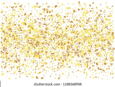 Festive golden rectangle confetti background. Abstract frame confetti texture for holiday, postcard, poster, website, carnivals, birthday and children's parties. Cover confetti mock-up. Wedding card 