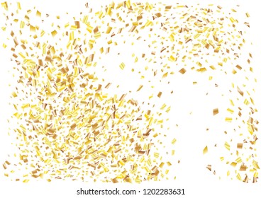 Festive golden rectangle confetti background. Abstract frame confetti texture for holiday, postcard, poster, website, carnivals, birthday and children's parties. Cover confetti mock-up. Wedding card 