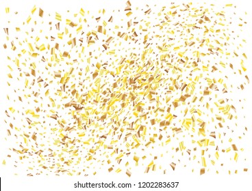 Festive golden rectangle confetti background. Abstract frame confetti texture for holiday, postcard, poster, website, carnivals, birthday and children's parties. Cover confetti mock-up. Wedding card 