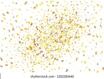 Festive golden rectangle confetti background. Abstract frame confetti texture for holiday, postcard, poster, website, carnivals, birthday and children's parties. Cover confetti mock-up. Wedding card 