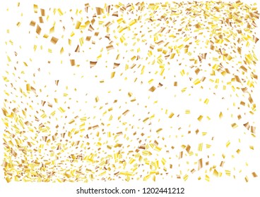 Festive golden rectangle confetti background. Abstract frame confetti texture for holiday, postcard, poster, website, carnivals, birthday and children's parties. Cover confetti mock-up. Wedding card 