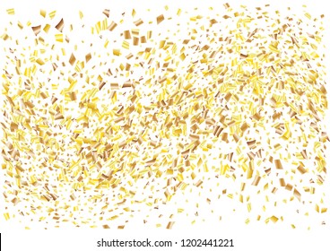Festive golden rectangle confetti background. Abstract frame confetti texture for holiday, postcard, poster, website, carnivals, birthday and children's parties. Cover confetti mock-up. Wedding card 