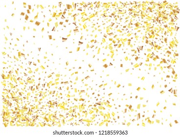 Festive golden rectangle confetti background. Abstract frame confetti texture for holiday, postcard, poster, website, carnivals, birthday and children's parties. Cover confetti mock-up. Wedding card 