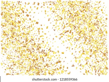 Festive golden rectangle confetti background. Abstract frame confetti texture for holiday, postcard, poster, website, carnivals, birthday and children's parties. Cover confetti mock-up. Wedding card 