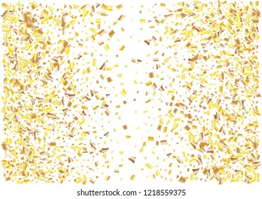 Festive golden rectangle confetti background. Abstract frame confetti texture for holiday, postcard, poster, website, carnivals, birthday and children's parties. Cover confetti mock-up. Wedding card 