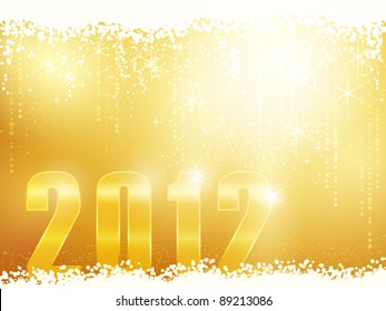 Festive golden sparkling new years background with snow, shiny stars and the number 2012. EPS10