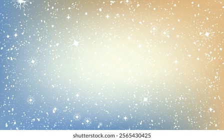 A festive gradient background blending cool blue and warm beige tones, adorned with delicate white snowflakes and sparkling details, perfect for winter themes