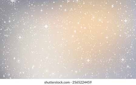 festive gradient background with delicate snowflakes in white, blending warm beige and orange tones with cool blue, ideal for holiday and winter-themed designs