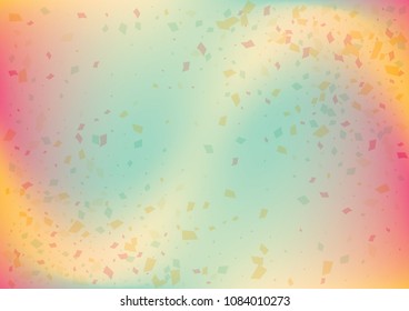 Festive gradient rectangle confetti background. Holographic frame confetti texture for holiday postcard, poster, carnivals, birthday and children's parties. Cover confetti mock-up. Wedding card layout