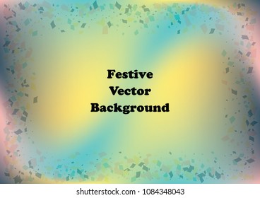 Festive gradient rectangle confetti background. Holographic frame confetti texture for holiday postcard, poster, carnivals, birthday and children's parties. Cover confetti mock-up. Wedding card layout
