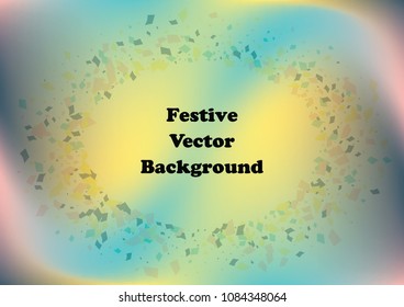 Festive gradient rectangle confetti background. Holographic frame confetti texture for holiday postcard, poster, carnivals, birthday and children's parties. Cover confetti mock-up. Wedding card layout