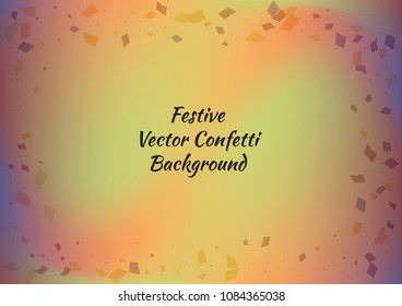 Festive gradient rectangle confetti background. Holographic frame confetti texture for holiday postcard, poster, carnivals, birthday and children's parties. Cover confetti mock-up. Wedding card layout
