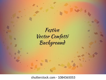 Festive gradient rectangle confetti background. Holographic frame confetti texture for holiday postcard, poster, carnivals, birthday and children's parties. Cover confetti mock-up. Wedding card layout