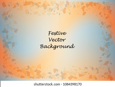 Festive gradient rectangle confetti background. Holographic frame confetti texture for holiday postcard, poster, carnivals, birthday and children's parties. Cover confetti mock-up. Wedding card layout