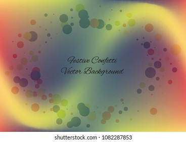 Festive gradient round confetti background. Holographic frame confetti texture for holiday, postcard, poster, carnivals, birthday and children's parties. Cover confetti mock-up. Wedding card layout
