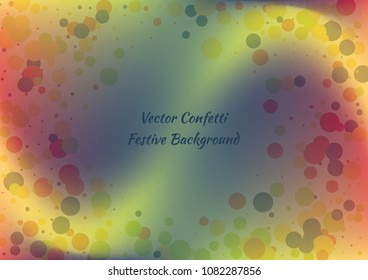 Festive gradient round confetti background. Holographic frame confetti texture for holiday, postcard, poster, carnivals, birthday and children's parties. Cover confetti mock-up. Wedding card layout