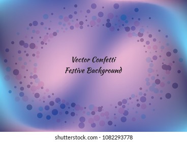 Festive gradient round confetti background. Holographic frame confetti texture for holiday, postcard, poster, carnivals, birthday and children's parties. Cover confetti mock-up. Wedding card layout