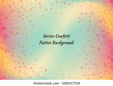 Festive gradient round confetti background. Holographic frame confetti texture for holiday, postcard, poster, carnivals, birthday and children's parties. Cover confetti mock-up. Wedding card layout